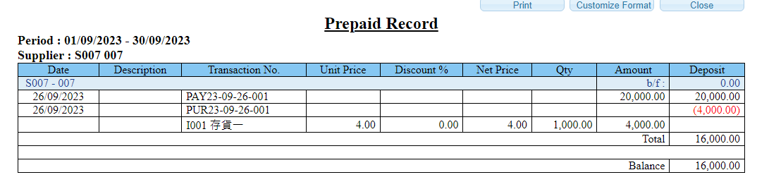 以上兩種方式都可以查看按金報表: 採購分析報表 -> 預付狀態,可以查看預付按金記錄 以上兩種方式都可以查看按金報表: 採購分析報表 -> 預付狀態,可以查看預付按金記錄
